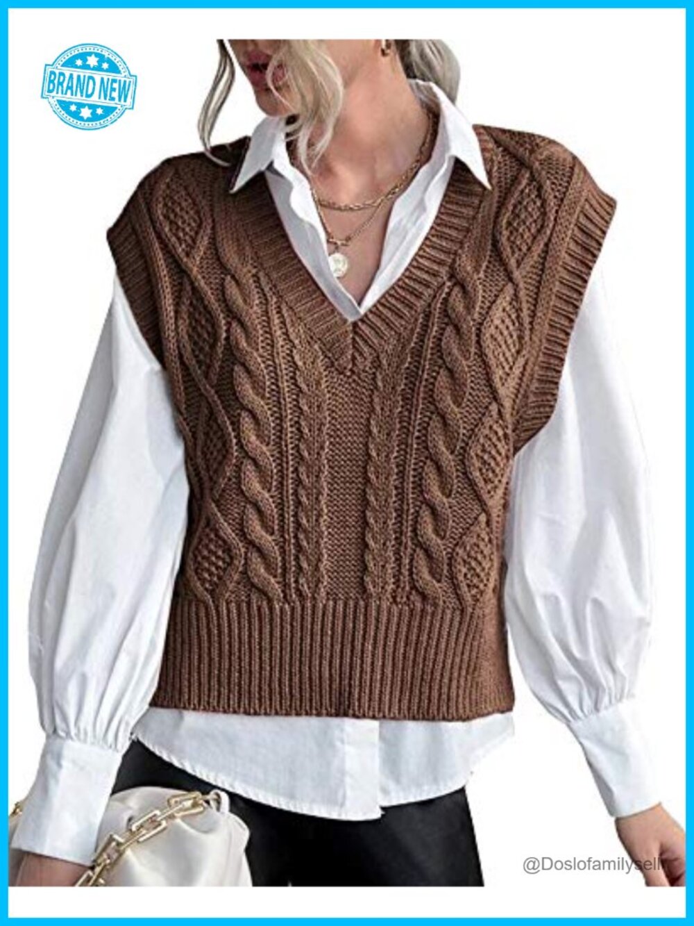 Women's V Neck Sleeveless Ribbed Knit Sweater Vest Preppy Pullover Top